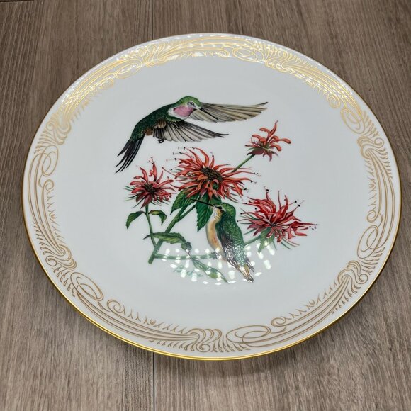 Vtg Boehm English Bone Porcelain Broad-tailed Hummingbird Plate Collection White - Picture 1 of 9